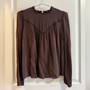 LOFT Chocolate Brown Long Sleeve Ruffle Blouse